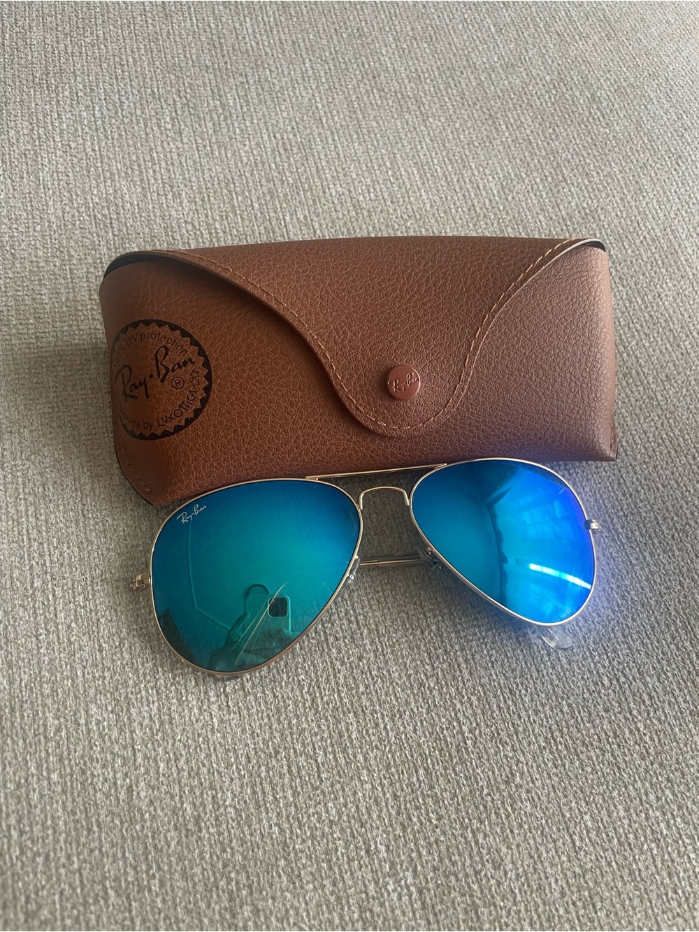 Ray-Ban Gold-Frame Aviator Sunglasses with Blue Lenses